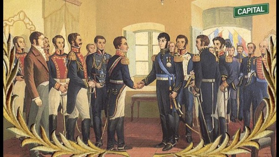 FOTO CAPITAL.COM.PE GUAYAQUIL./ Encuentro hist&oacute;rico entre los pr&oacute;ceres San Mart&iacute;n y Bol&iacute;var.