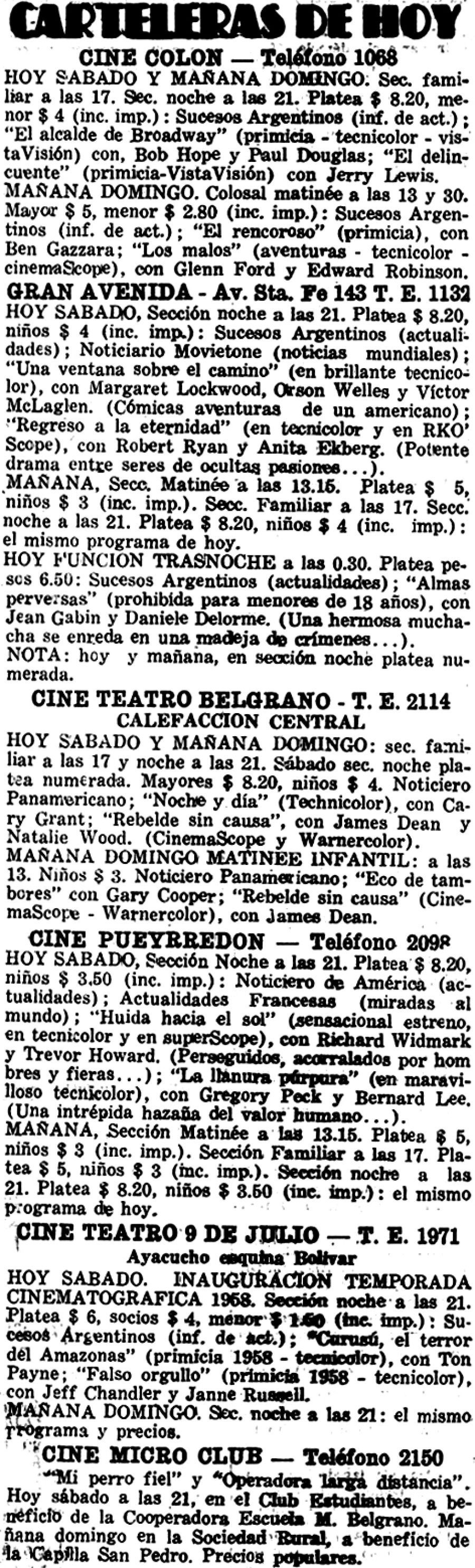 FOTO ARHIVO LA OPINION CARTELERA DE 1958