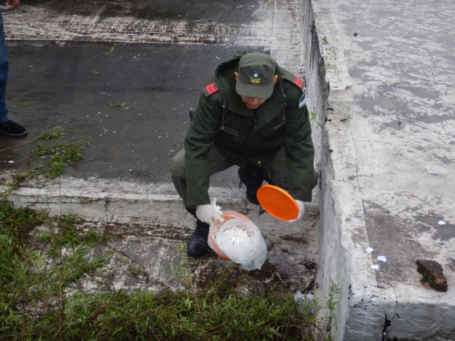 FOTO GN EN EL TECHO. Un gendarme halla las dosis de coca&iacute;na.