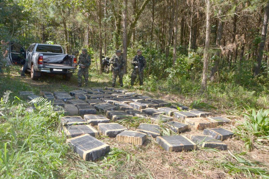 FOTO MSN OPERACION LIBERTADOR. La droga estaba acopiada en zona selv&aacute;tica de dif&iacute;cil acceso, entre plantaciones de pomelo y yerba mate.