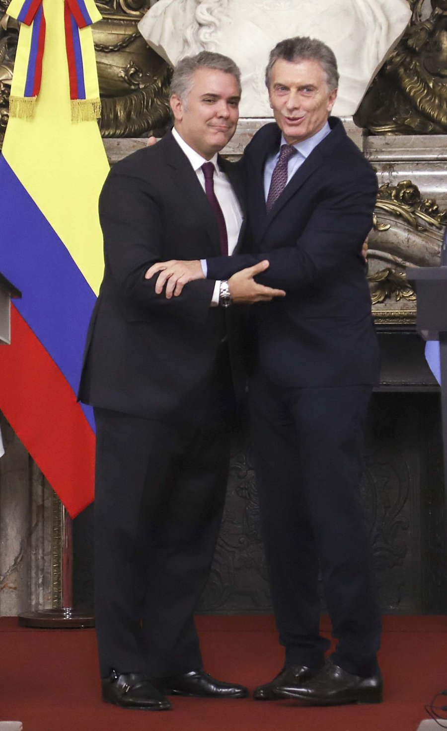 FOTO NA VISITA OFICIAL. Duque y Macri a la hora de las declaraciones.