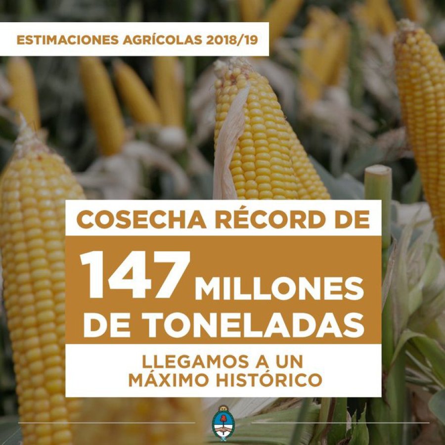 FOTO SEC.AGROINDUSTRIA RECORD. La Secretar&iacute;a de Agroindustria destac&oacute; el logro del campo.