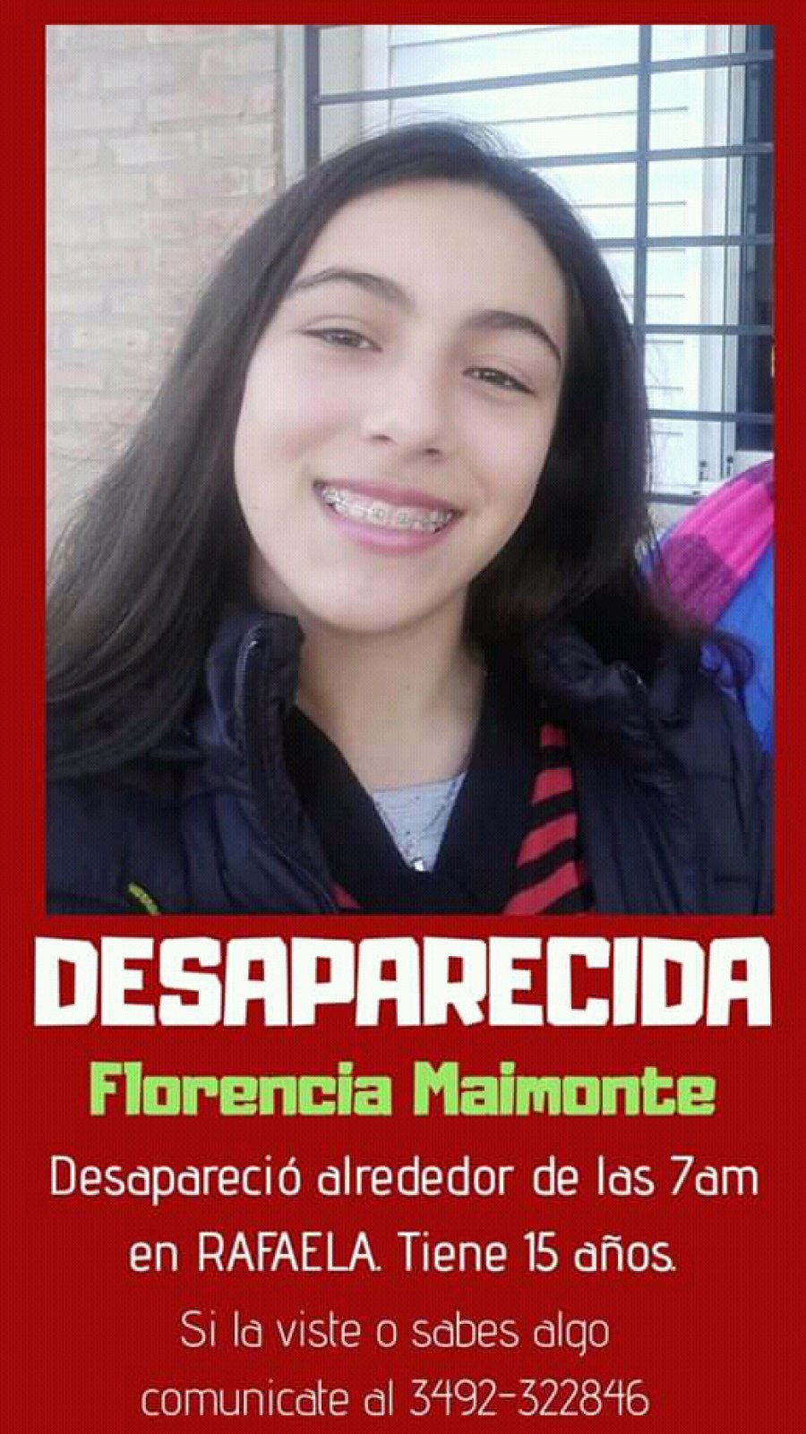 FLORENCIA MAIMONTE. La joven que es intensamente buscada por sus familiares.