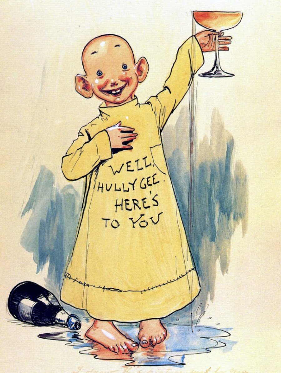 FOTO ARCHIVO J. BRICEÑO CLASICO. El niño con el camisón amarillo, protagonista de The Yellow Kid. EMBLEMA ANONIMO. Una imagen donde se puede ver a V, protagonista de V for Vendetta.