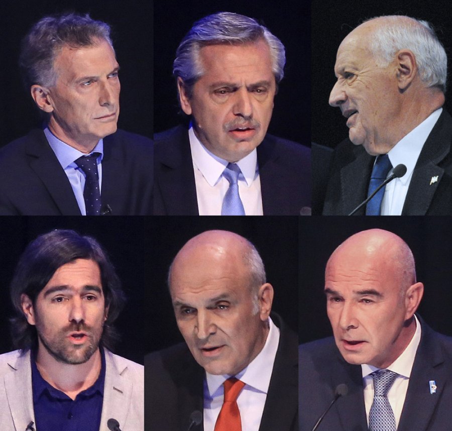 FOTO NA SEIS COMPETIDORES. Macri, Fern&aacute;ndez, Lavagna, Del Ca&ntilde;o, Espert y G&oacute;mez Centuri&oacute;n.