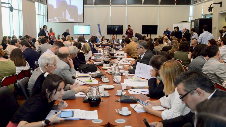 FOTO NA PLENARIO DE COMISIONES. Legisladores con funcionarios de Econom&iacute;a.