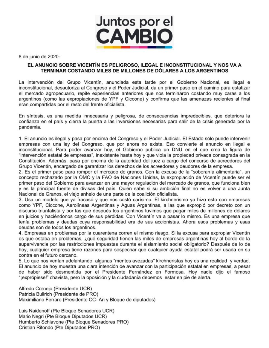 FOTO TWITTER DOCUMENTO. La postura de los principales referentes de la oposici&oacute;n.