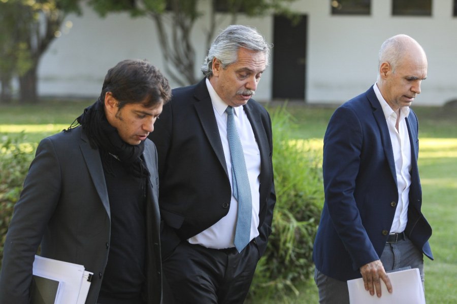 FOTO NA JUNTOS. Kicillof, Fern&aacute;ndez y Rodr&iacute;guez Larreta en la Quinta de Olivos.