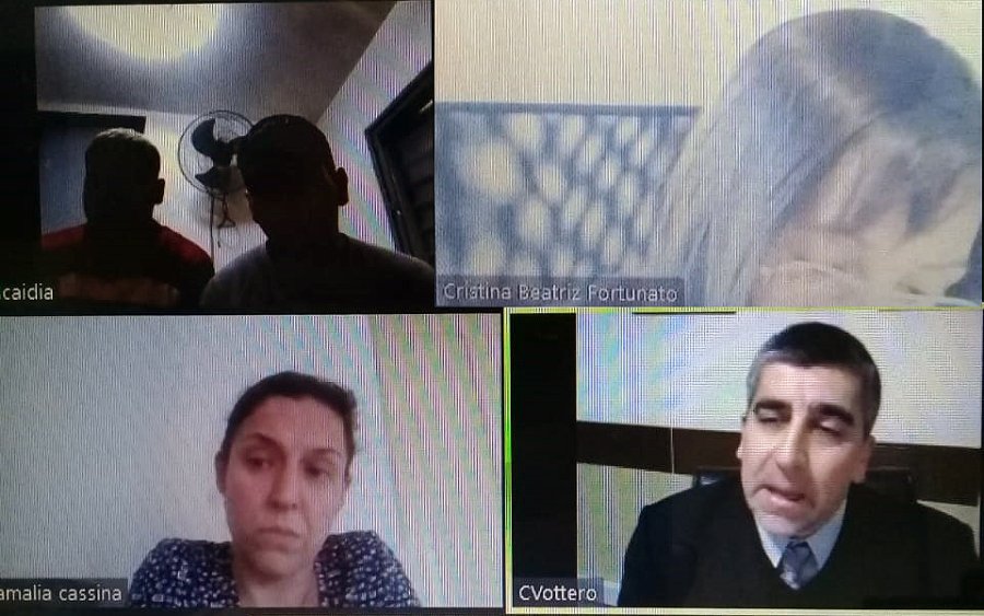 FOTO OGJ AUDENCIA REMOTA. Fueron partes la jueza Cristina Fortunato, el fiscal Carlos Vottero, y la defensora Amalia Cassina.