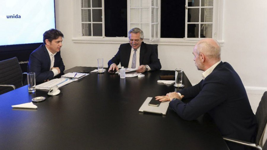 FOTO NA DIALOGUISTAS. Kicillof, Fern&aacute;ndez y Larreta en Olivos.