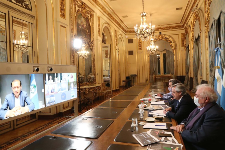 FOTO CASA ROSADA ALBERTO FERNANDEZ. En reuni&oacute;n virtual con gobernadores.