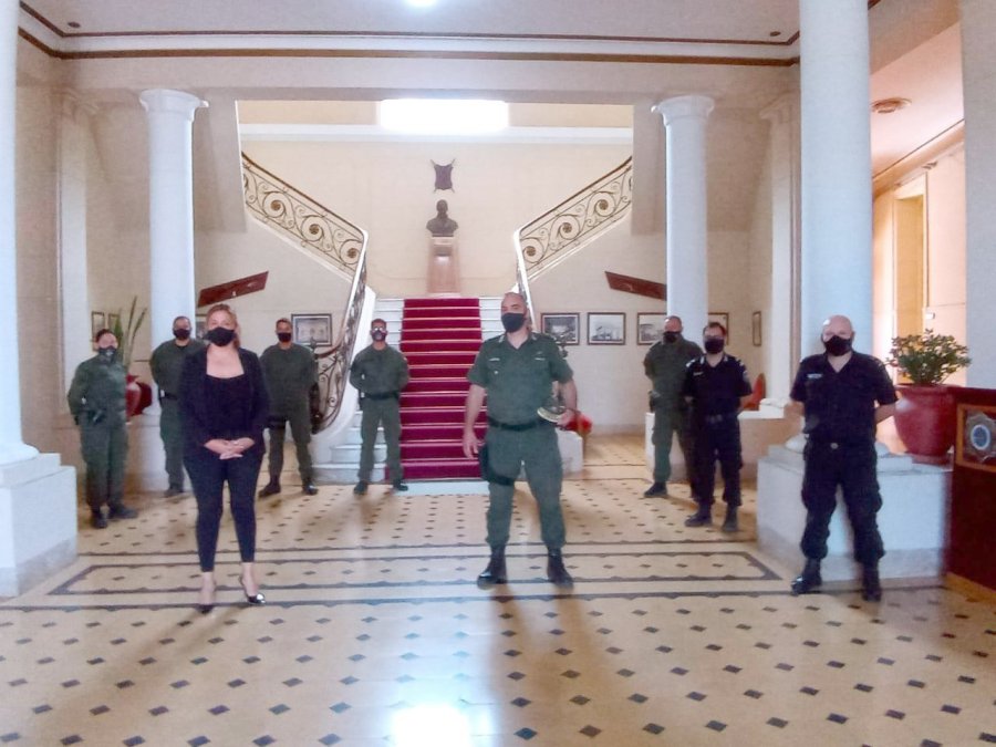 FOTO UR V TAREAS CONJUNTAS. Encabezaron la reuni&oacute;n Doris Abdala &ndash;titular de la UR V- y Daniel Borovachi -subjefe de la Guardia Rural Los Pumas de la regi&oacute;n Centro-Norte de Santa Fe-.