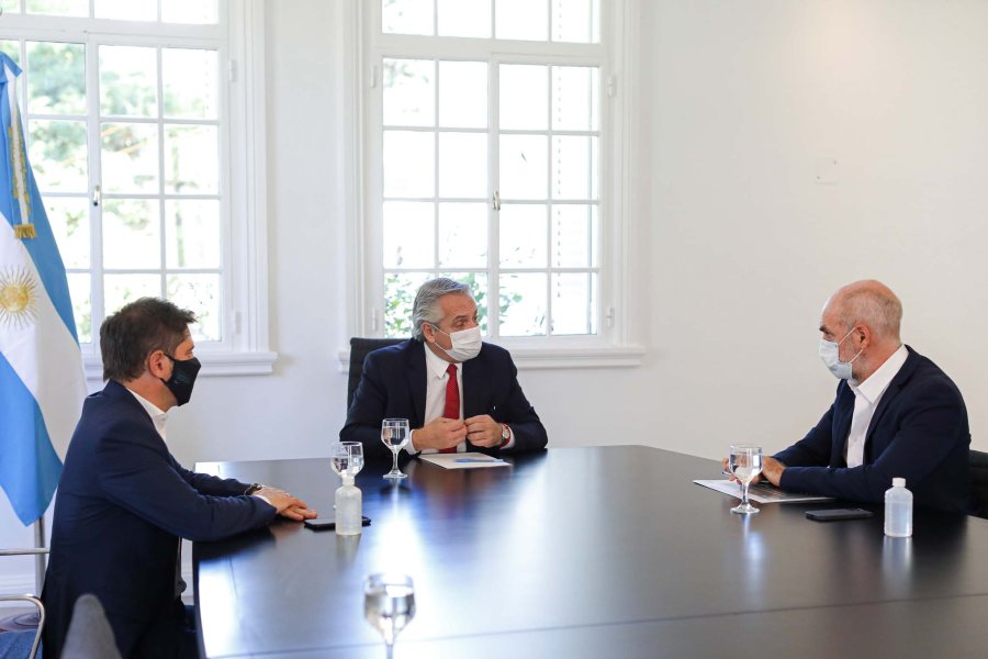 FOTO NA REUNION. Kicillof, Fern&aacute;ndez y Rodr&iacute;guez Larreta en la Quinta de Olivos.