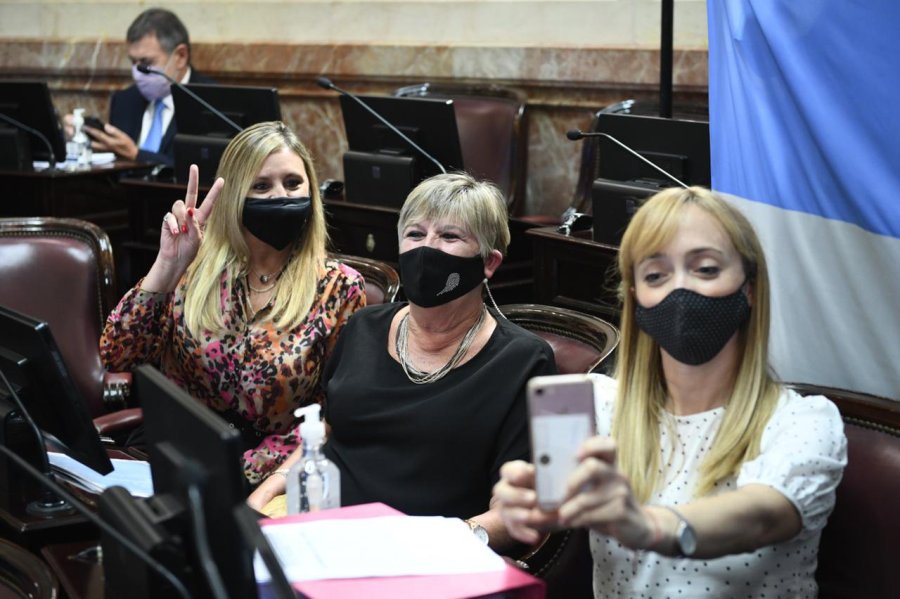 FOTO PRENSA SACNUN TODO OK. Las senadoras Vallejos y Mar&iacute;a de los Angeles Sacnun entre otras durante la sesi&oacute;n de la C&aacute;mara alta.