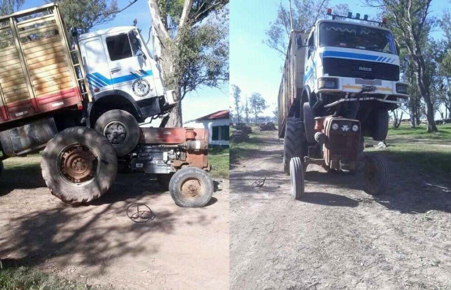 FOTO EDXD INCREIBLE ESCENA. Solo al camionero le constataron lesiones en una de sus piernas.