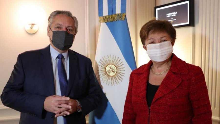 FOTO NA EN ROMA. Alberto Fern&aacute;ndez y Kristalina Georgieva mantuvieron una larga reuni&oacute;n.