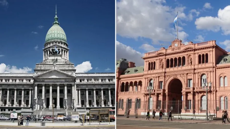 El Congreso y la Casa Rosada, los centros del poder pol&iacute;tico y de gobierno de la Argentina.