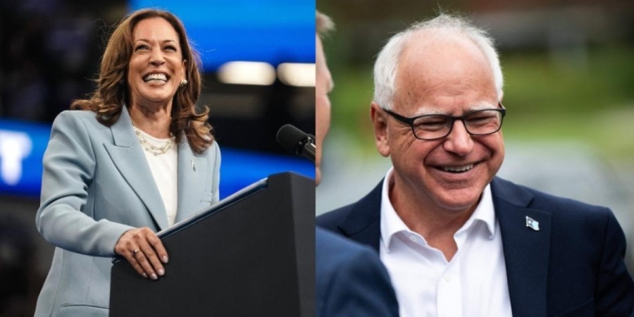 Kamala Harris y Tim Walz, su compa&ntilde;ero de f&oacute;rmula.