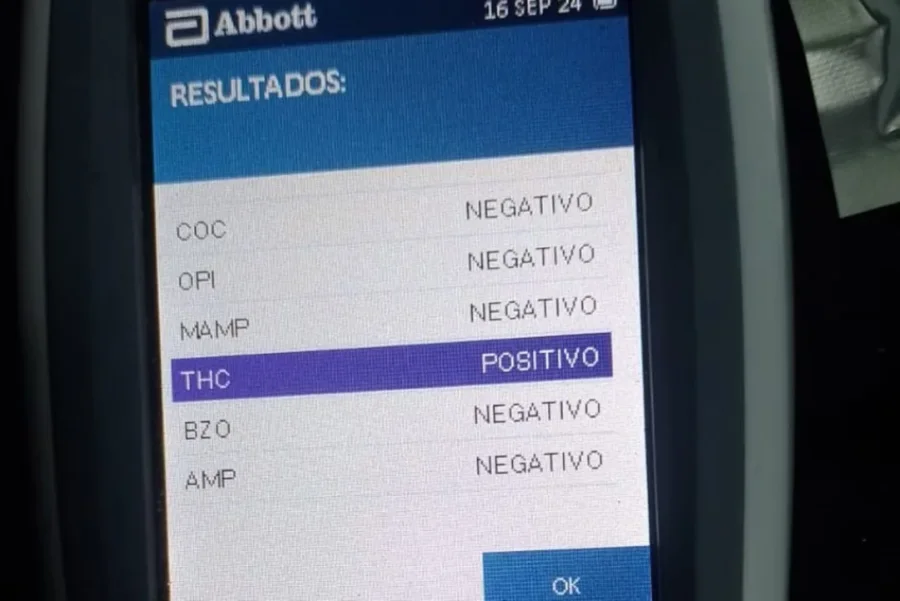 Uno de los resultados que confirman el positivo en el narcotest.