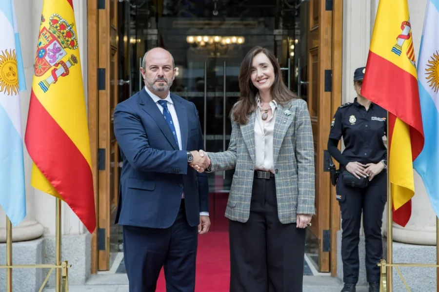 Vicepresidenta Victoria Villarruel junto a Pedro Roll&aacute;n Ojeda, presidente del Senado espa&ntilde;ol.