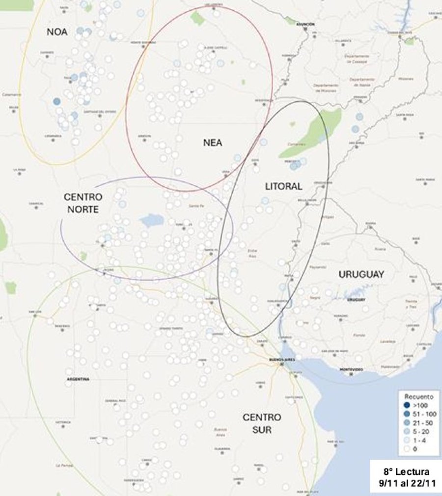 REGIONES. El mapa del monitoreo muestra que no hay alerta de ning&uacute;n tipo por chicharrita.