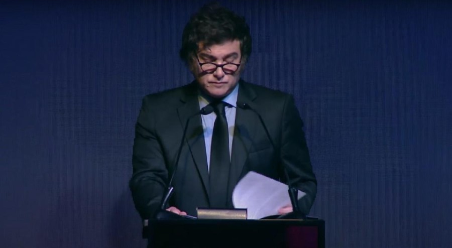 MILEI. Al brindar su discurso en Tucum&aacute;n.