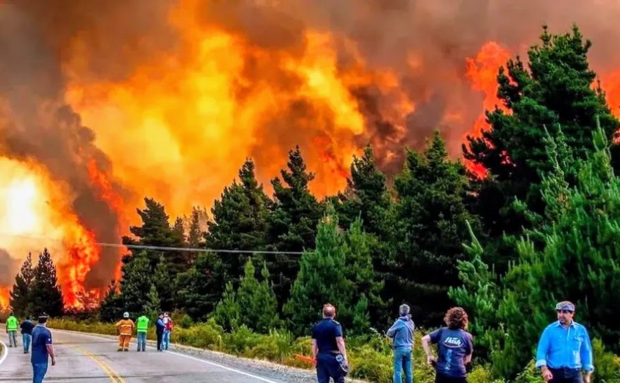 INCENDIO. Dantesca imagen de las llamas que causaron grandes da&ntilde;os en la provincia de Chubut.