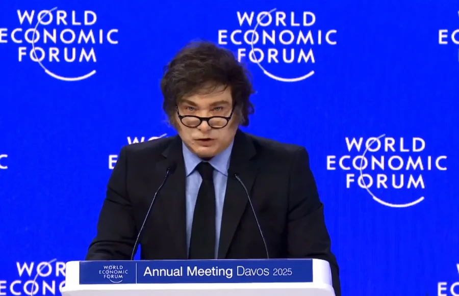 Javier Milei al disertar en el Foro Econ&oacute;mico de Davos.