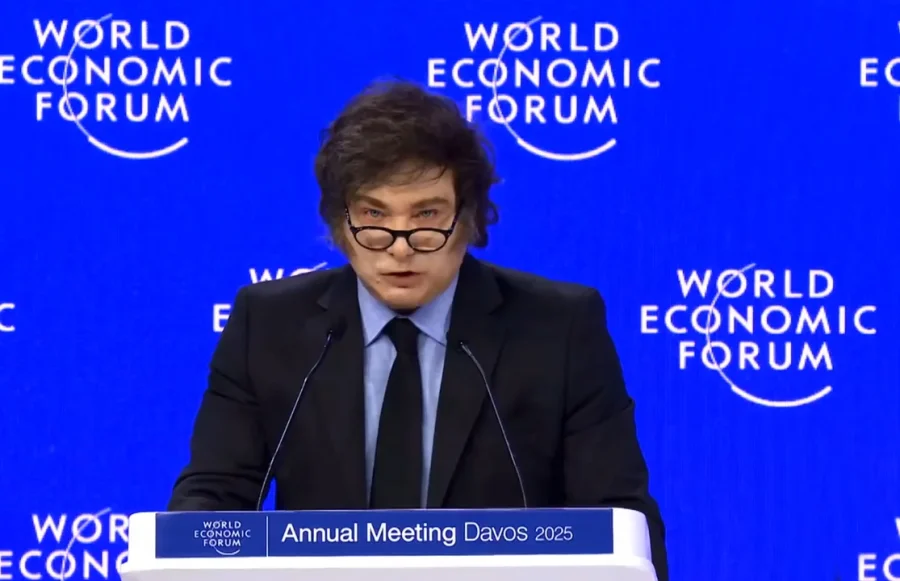 Javier Milei al disertar en el Foro Econ&oacute;mico de Davos.