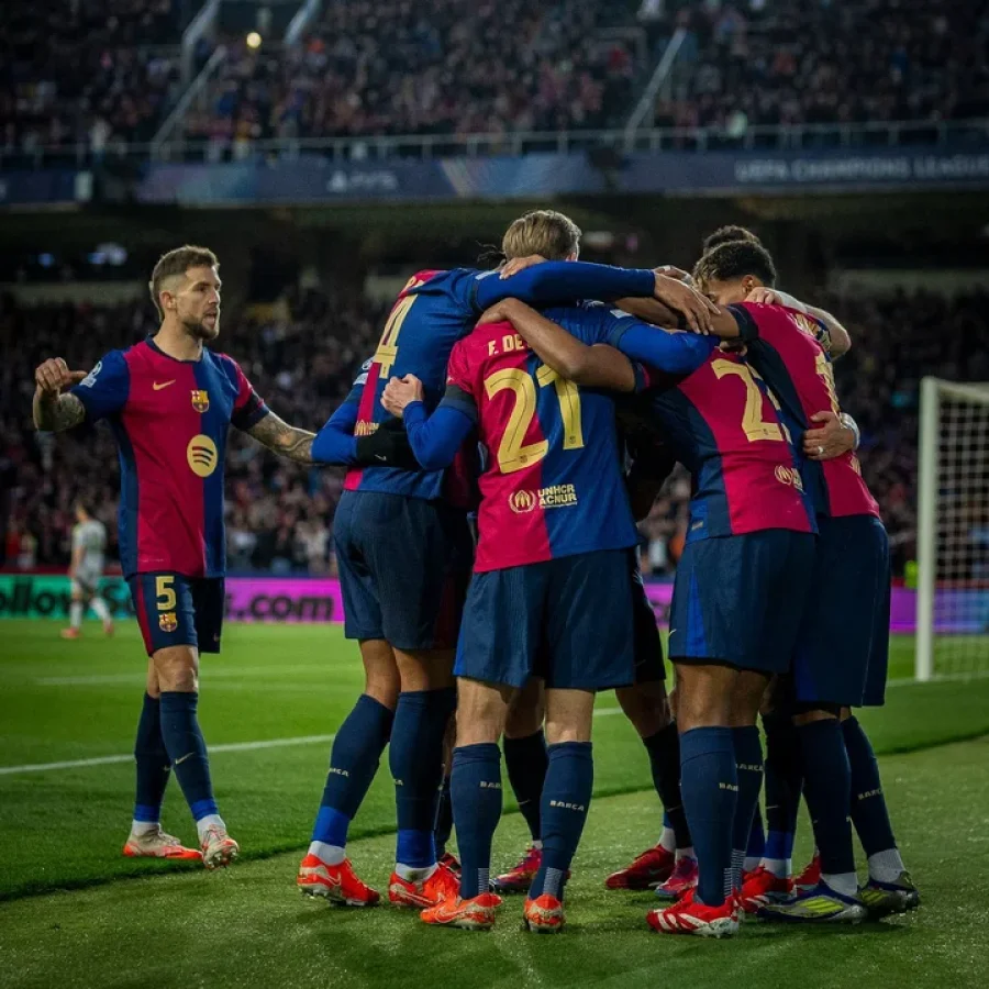 Festejo del &uacute;ltimo gol del Barcelona.