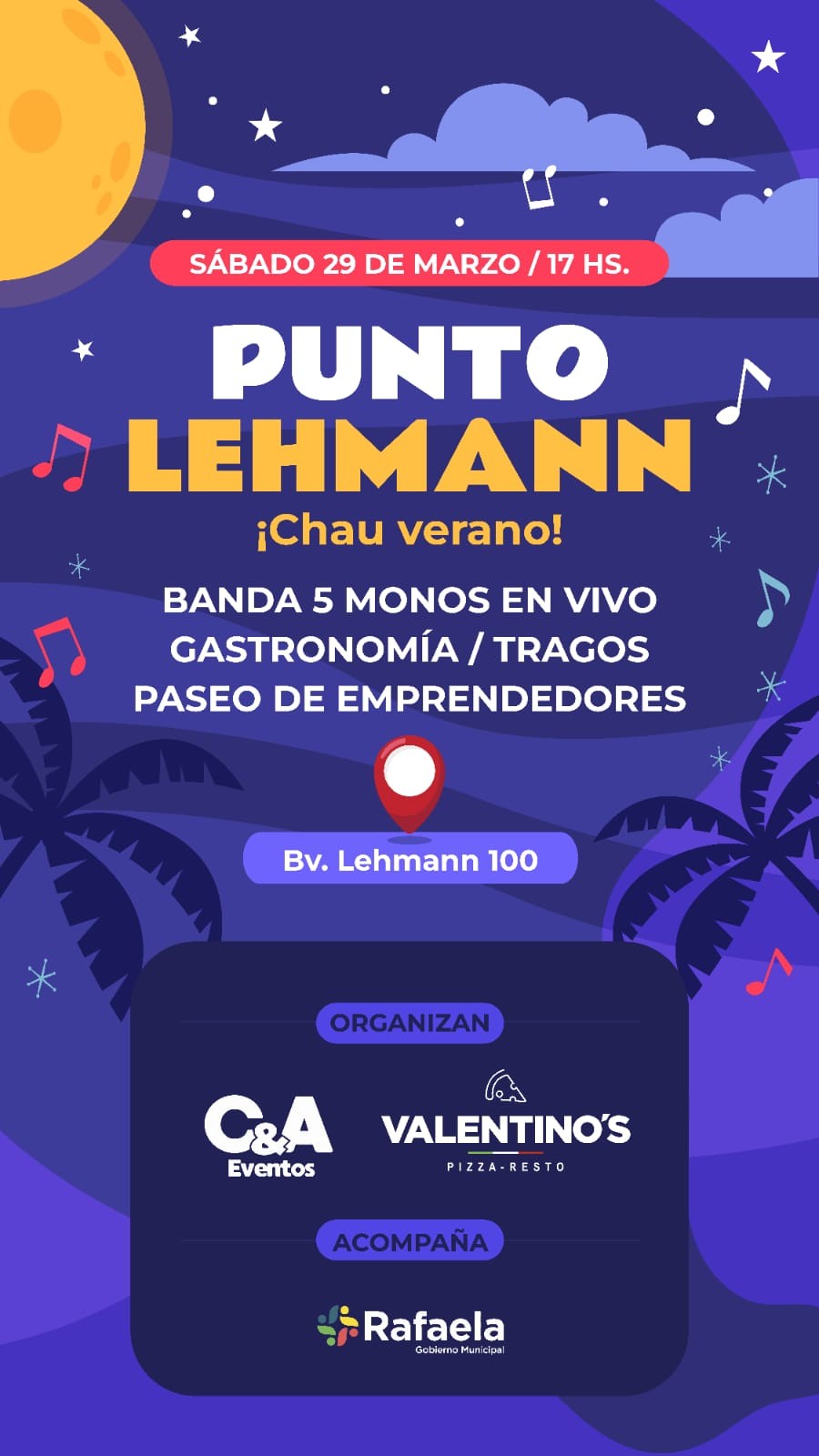 Ser&aacute; desde las 17:00, en el sector de bulevar Lehmann al 100.