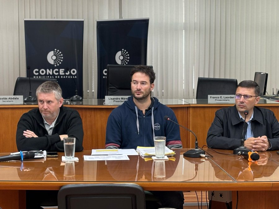 Nittmann, Mariotta y M&aacute;rsico durante la reuni&oacute;n en el Concejo.