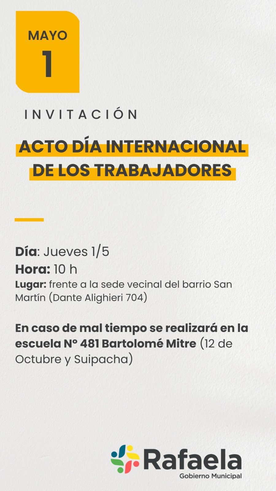 En caso de mal tiempo, se trasladar&aacute; a la escuela N&ordm; 481 Bartolom&eacute; Mitre.