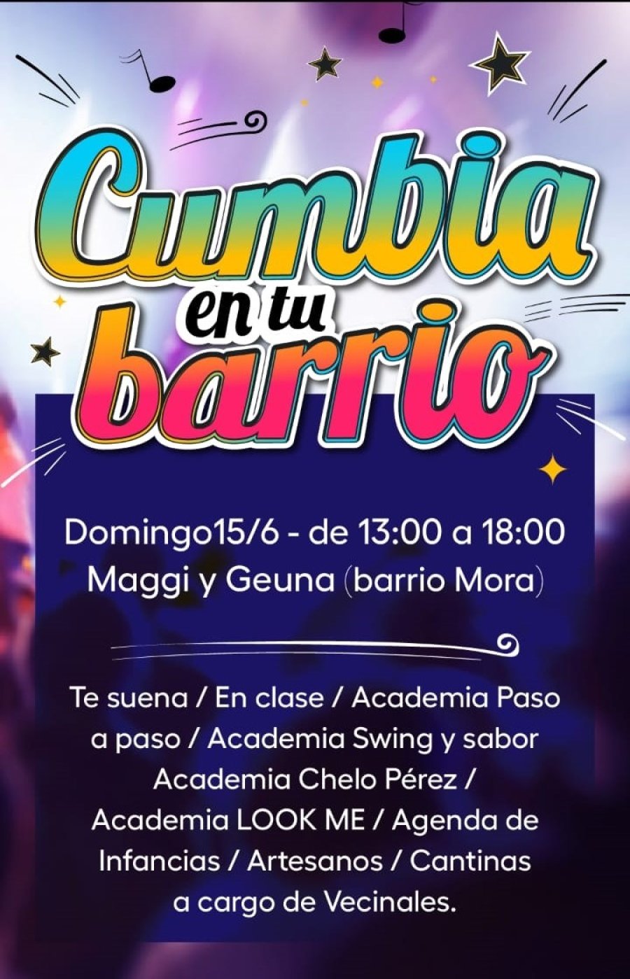 &laquo;Cumbia en tu barrio&raquo; se realizar&aacute; en barrio Mora.