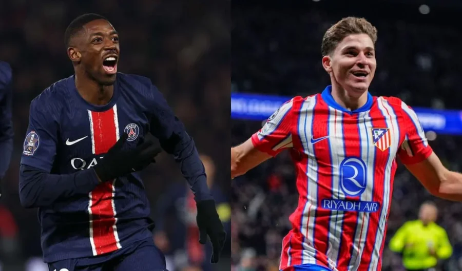 Demb&eacute;l&eacute; y Juli&aacute;n &Aacute;lvarez, las grandes figuras de ambos equipos.