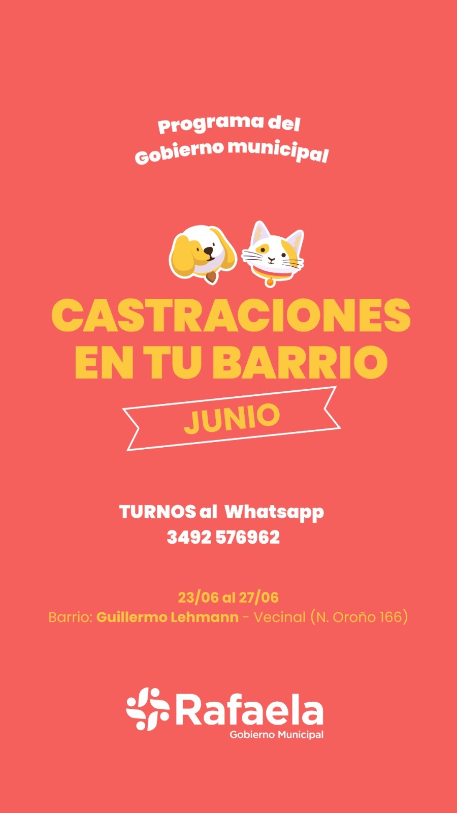 &Uacute;nicamente se realizar&aacute;n castraciones; no habr&aacute; atenci&oacute;n primaria disponible.