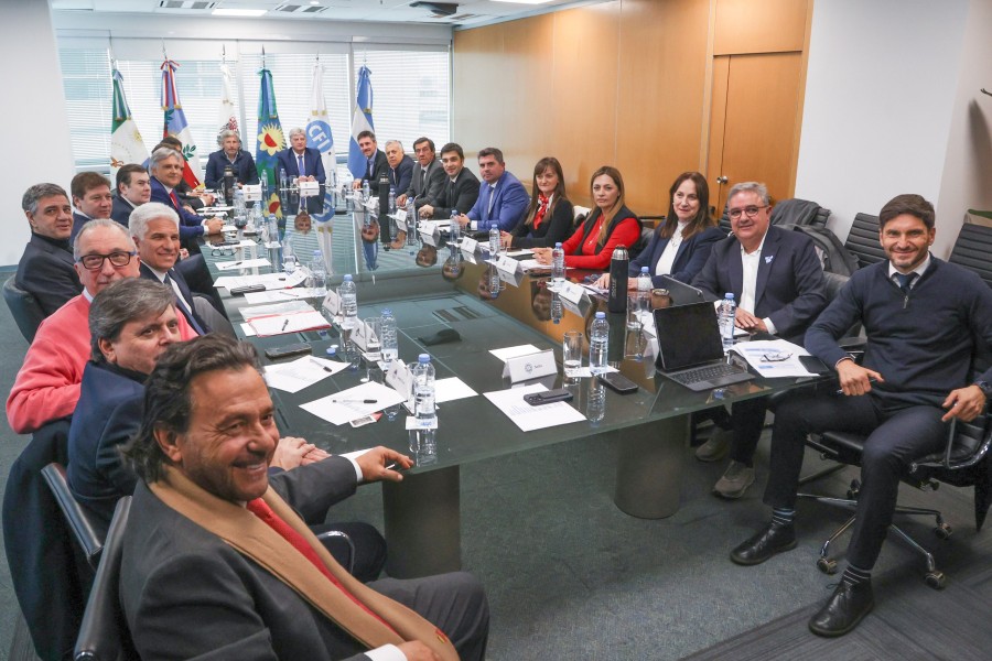 JUNTOS. Los gobernadores cuando se reunieron en el CFI para consensuar los proyectos que ahora aprob&oacute; el Senado.