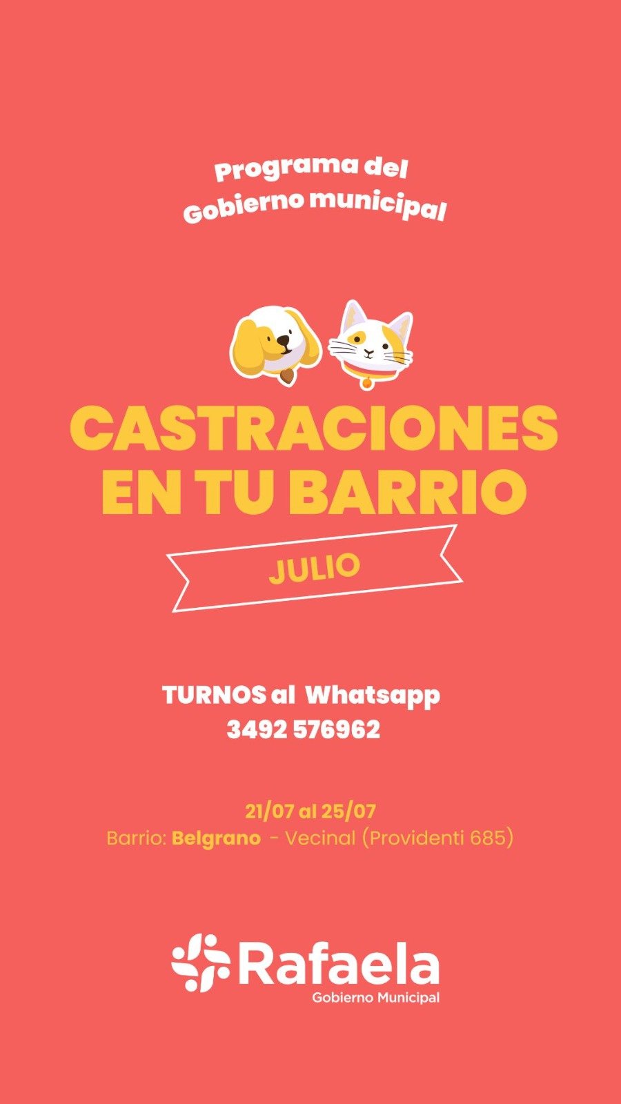 El programa "Castraciones en tu Barrio" estar&aacute; en el Belgrano.