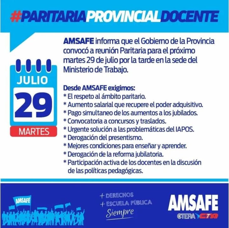 VUELVEN LAS NEGOCIACIONES. Desde Amsafe confirmaron su presencia el pr&oacute;ximo martes y remarcaron que presentar&aacute;n sus demandas &ldquo;con firmeza y unidad&rdquo;.