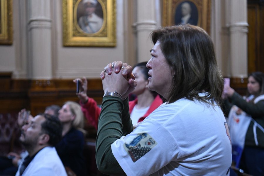 Personal del Hospital Garrahan sigui&oacute; la sesi&oacute;n del Senado en una sala contigua en el Congreso.