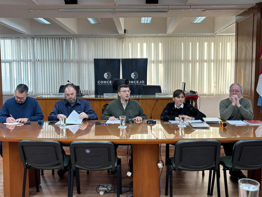 Germ&aacute;n Bottero, Gustavo Fino, Lisandro M&aacute;rsico, Silvina Bravino y Marcelo Barbero en el Concejo Municipal.
