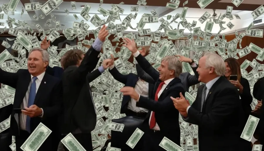 Luis Caputo, Javier Milei y el equipo econ&oacute;mico.