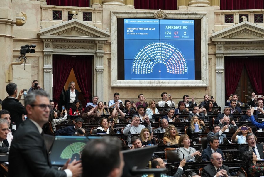 CONTUNDENTE RECHAZO. La C&aacute;mara Baja se pronunci&oacute; contra los vetos de Milei. Ahora deber&aacute;n ser tratados en el Senado.