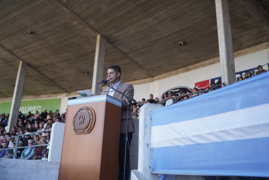 ACTO INAUGURAL. Leonardo Alassia, el presidente de la Sociedad Rural de Rafaela,. durante su discurso en el &uacute;ltimo d&iacute;a de la 118&deg; ExpoRural de Rafaela y la Regi&oacute;n.