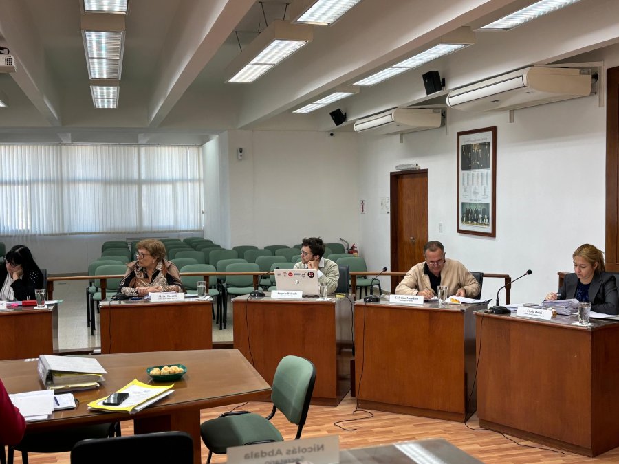 Alejandra Sagardoy, Mabel Fossatti, Augusto Rolando, Ceferino Mondino y Carla Boidi durante la reuni&oacute;n de comisiones de este lunes.