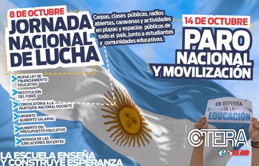 JORNADA NACIONAL DE LUCHA. Ctera llevar&aacute; a cabo ma&ntilde;ana otra movilizaci&oacute;n  con m&uacute;ltiples actividades en todo el pa&iacute;s en defensa de la educaci&oacute;n p&uacute;blica.