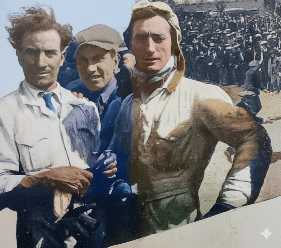 PRIMEROS GANADORES. Luis Viglione (acompañante) y Raúl Riganti (piloto) en 1926.