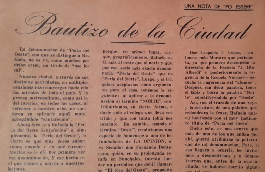 Art&iacute;culo firmado por &laquo;Po essere&raquo; (Puede ser) en 1942, el seud&oacute;nimo que utiliz&oacute; Rafael R. Actis durante muchos a&ntilde;os en el diario La Opini&oacute;n de Rafaela.