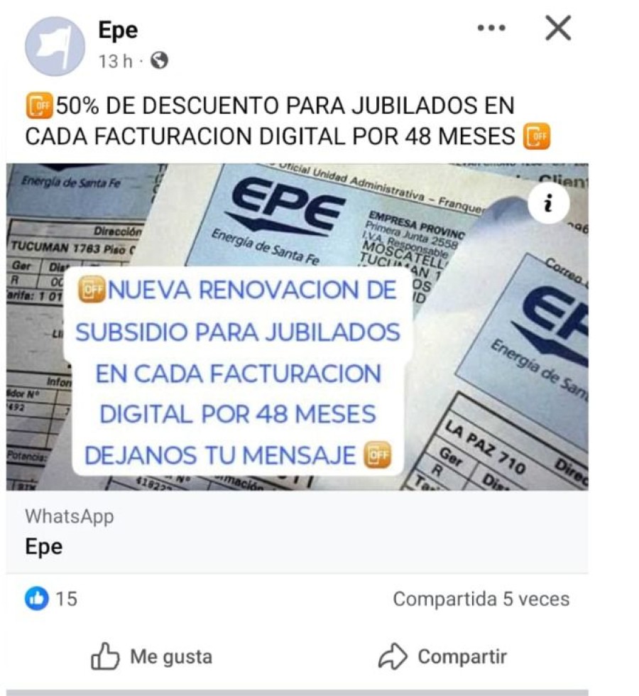 Desde la EPE se aclara que esta informaci&oacute;n es falsa.