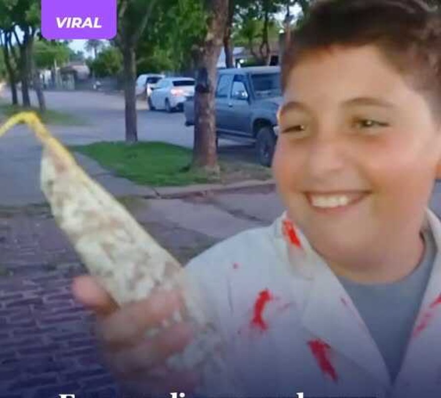 VALEN. El ni&ntilde;o que recibi&oacute; un salam&iacute;n a cambio de golosinas el pasado viernes durante la celebraci&oacute;n de Halloween en la ciudad santafesina de Peyrano.